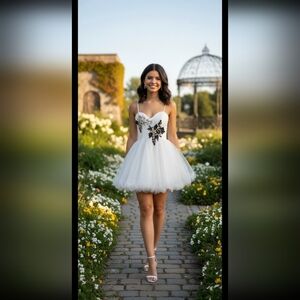 Bee Darlin Beautiful White/Black Formal / Prom dress Juniors Size 11/12